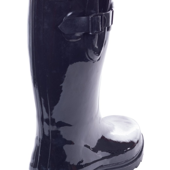 Women Black Rubber Rain Boots 11" Mid Rise Rainboots - Picture 4 of 4
